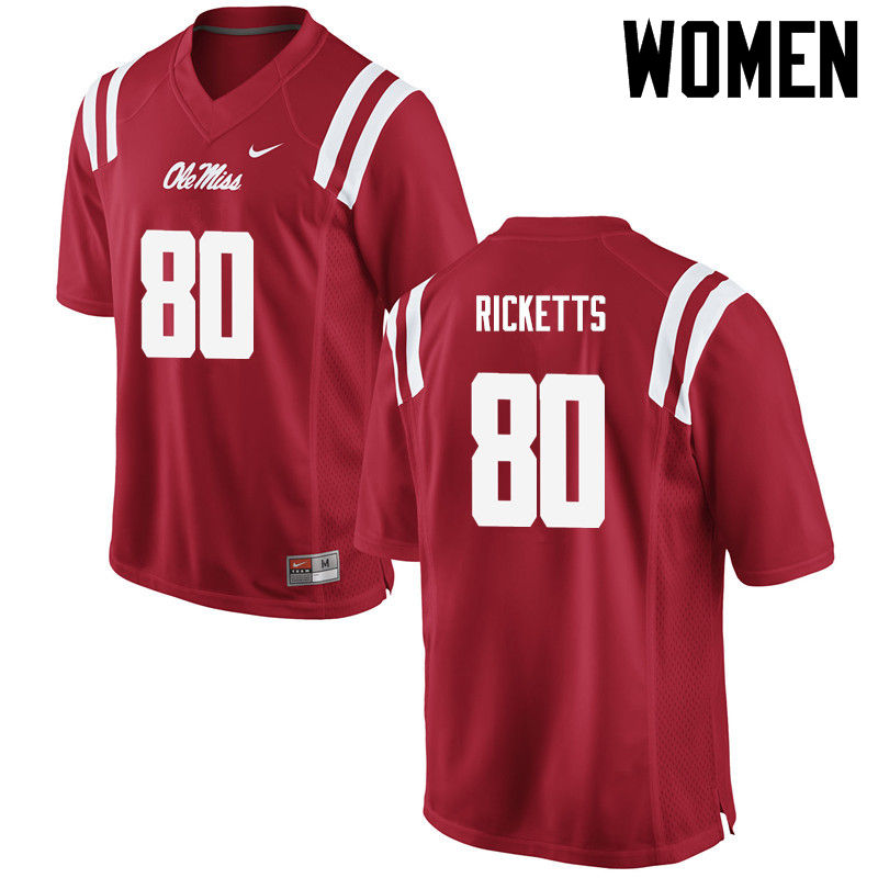 Josh Ricketts Ole Miss Rebels NCAA Women's Red #80 Stitched Limited College Football Jersey HNO3858CA
